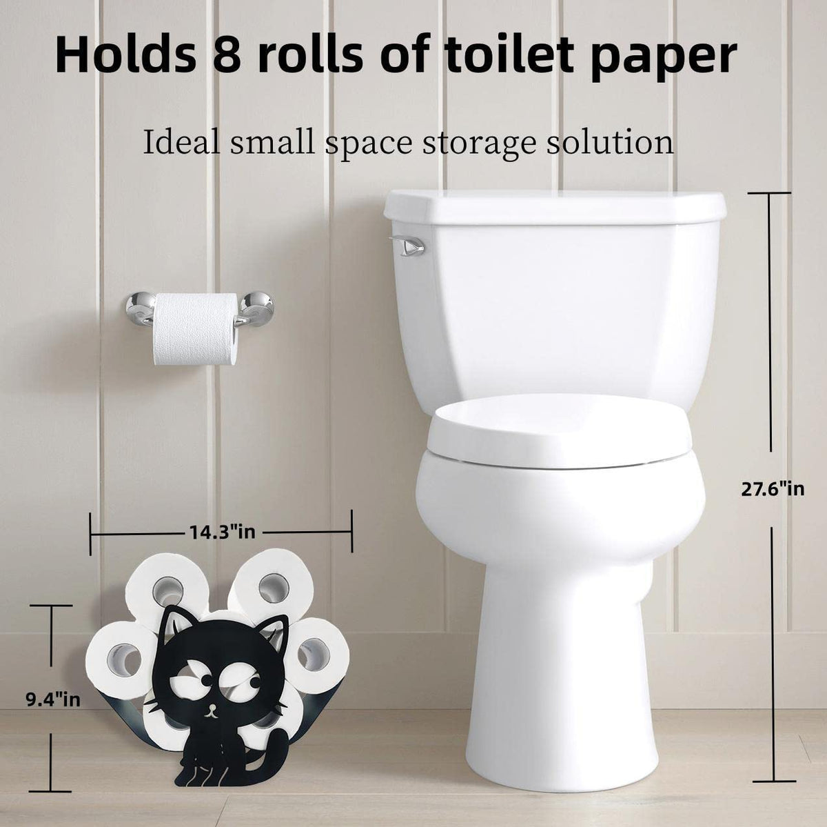 Euiroet Funny Cat Toilet Paper Holder - Freestanding Metal Animal Storage for Bathroom - Black Home Decor Organizer Holds Extra 8 Rolls