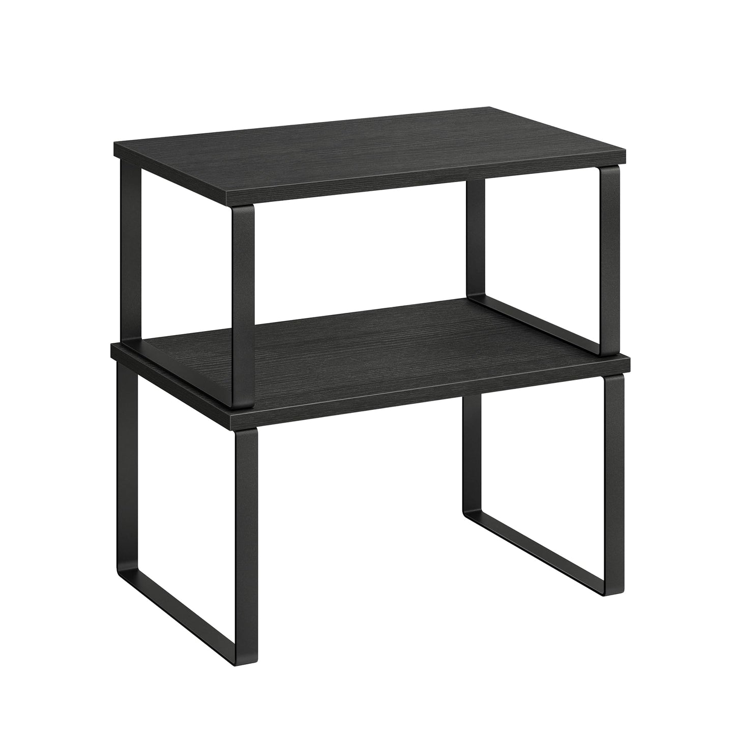 SONGMICS Cabinet Organizer Shelf, Set of 2 Kitchen Counter Shelves, Kitchen Storage, Spice Rack, Stackable, Expandable, Metal and Engineered Wood, Ink Black and Natural Beige UKCS02NB