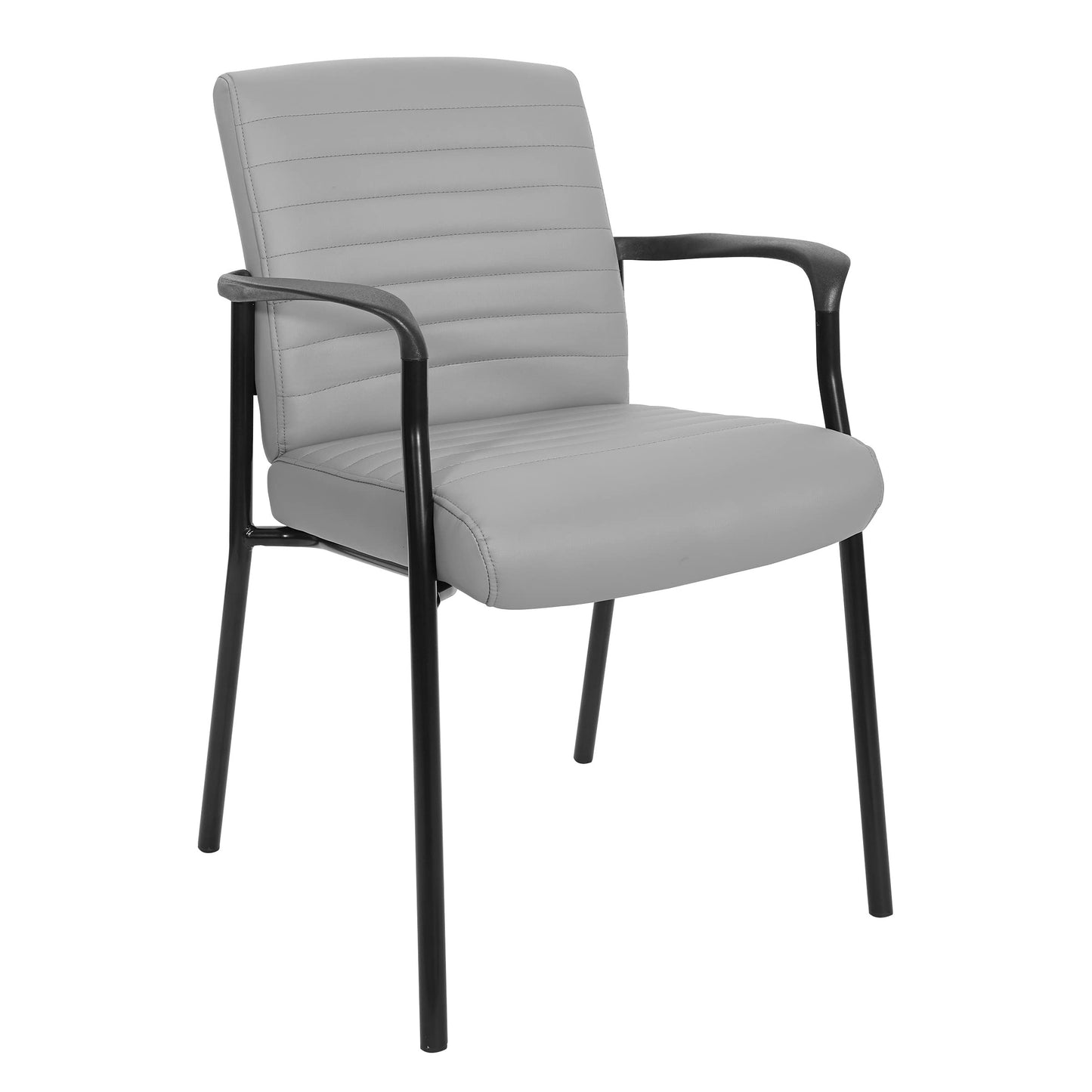 Office Star FL Series Faux Leather Padded Guest Chair with Built-in Lumbar Support, Charcoal Grey with Black Frame