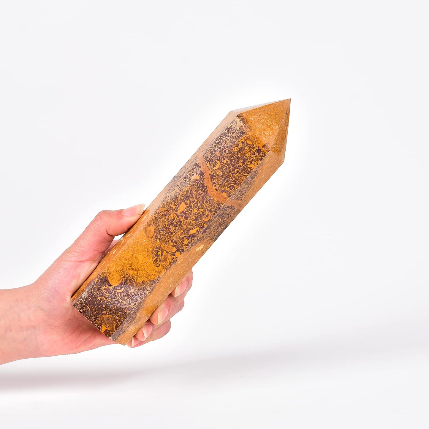 JIC Gem Nature Crystal Obelisk Towers Wand Golden Jade 6 Faceted Column Healing Crystal Wand for Home Decor Meditation Reiki Healing 1.8-2.2 LBS