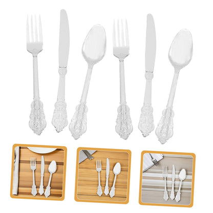 VERDANVERSE Disposable Cutlery Set 24 Pieces with Gold Trimmed Forks Spoons Knives, Plastic Picnic Utensil Kit for Parties Camping and Daily Household Use