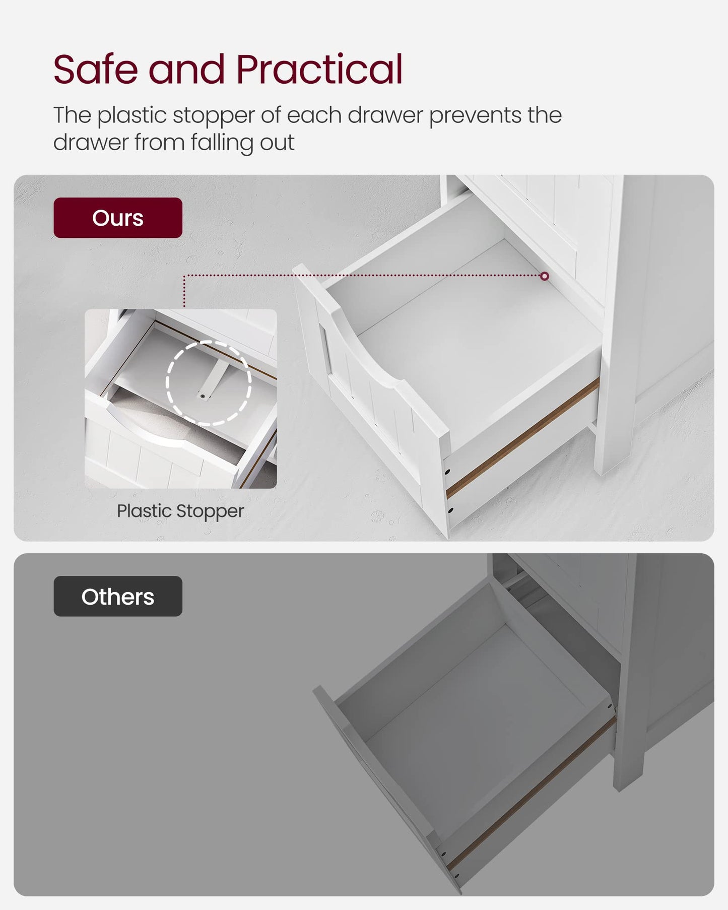 VASAGLE Bathroom Floor Storage Cabinet, Bathroom Storage with 4 Drawers, Bathroom Cabinet Freestanding, 30 x 30 x 82 cm, Modern Style, White LHC40W