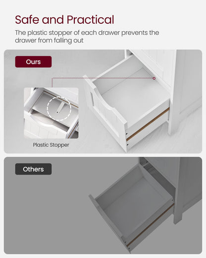 VASAGLE Bathroom Floor Storage Cabinet, Bathroom Storage with 4 Drawers, Bathroom Cabinet Freestanding, 30 x 30 x 82 cm, Modern Style, White LHC40W