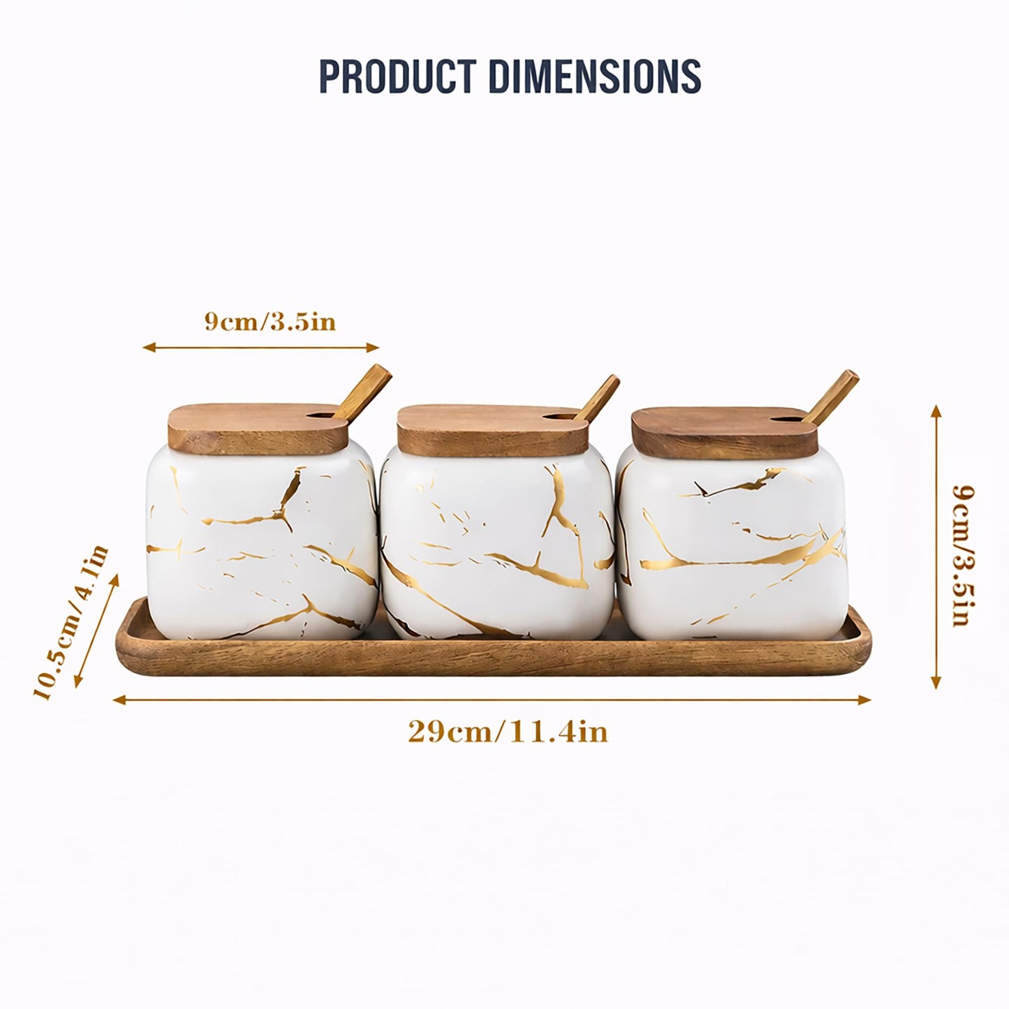KIDYBELL Ceramic Spice Jars Porcelain Condiment Jars Set Marble Ceramic Seasoning Box 3pcs Condiment Pots for salt, sugar, pepper Kitchen Seasoning Condiment Jar Set