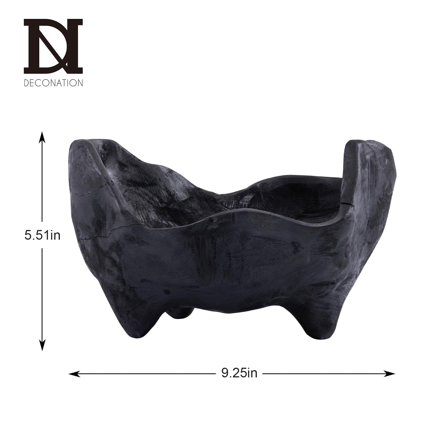 DN DECONATION Oak Wood Black Decorative Bowl-9.25x5.51 Inch Small Bowl for Entryway Key, Fruit, Candy with feet, Boho Farmhouse Home Decor for Dining Room, Coffee Table Centerpiece