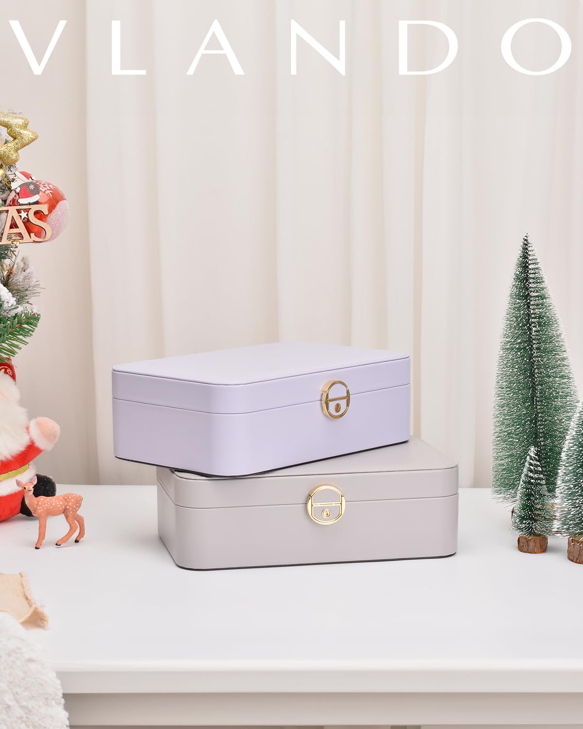 Vlando Jewelry Box Organizer for Girl,Faux Leather Lockable Jewelry Holder Organzier Case Boxes with 2 Layers,Earrings Necklace,Rings Storage,Wedding Warm Gifts Purple