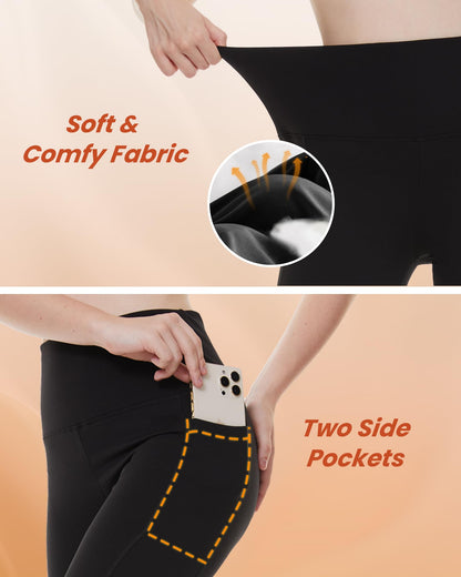 NexiEpoch Fleece Lined Leggings Women with Pockets - Water Resistant Winter Thermal High Waisted Running Hiking Yoga Pants Black