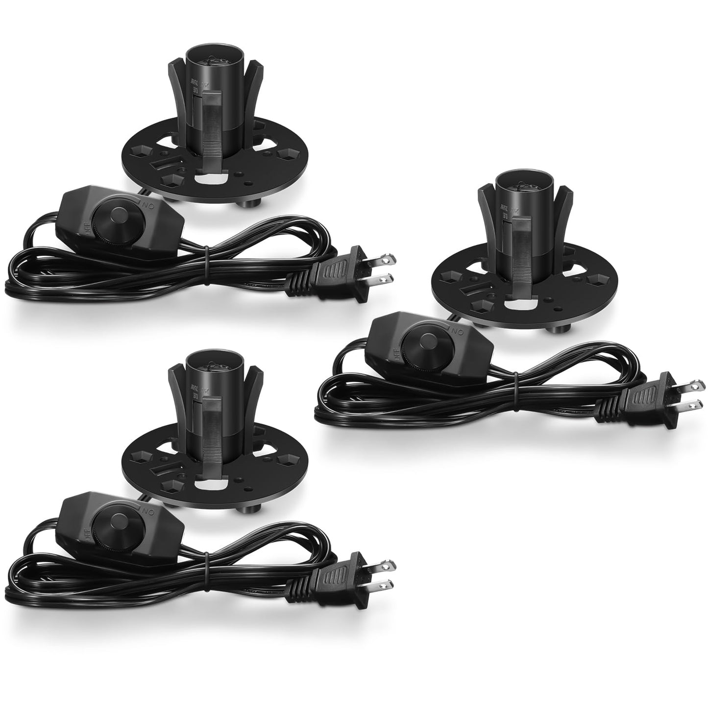 Glooglitter 3 Pack Salt Lamp Cord Replacement 5.9 Feet Original Lamp Dimmer Switch with Cord and Base Assembly for E12 Salt Lamp, Black UL Certification Cord