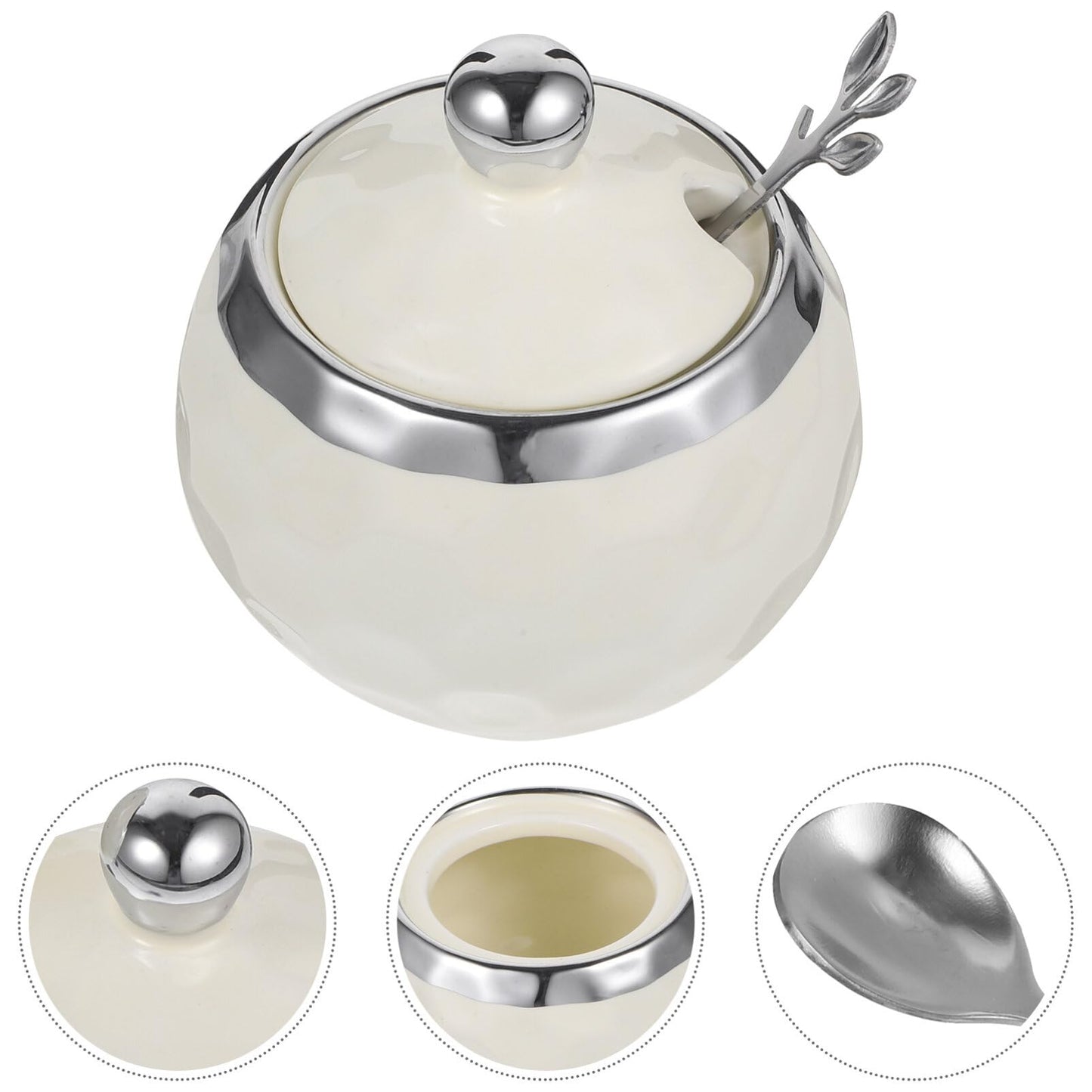 Kichvoe Porcelain Seasoning Jar with Lid and Spoon 3.74 Inch Ceramic Sugar Container Multifunctional Condiment Holder for Kitchen and Dining
