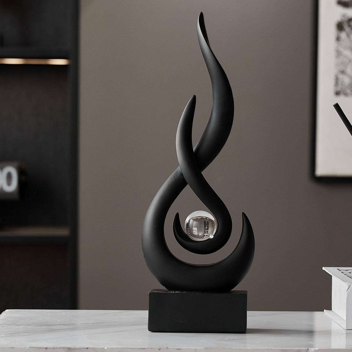 XYQXYQ Modern Abstract Art Table Decoration,Resin Flame Statue Modern Centerpiece Ornaments for Living Room Great Gift Idea Home Decor,Collectibles (Black)