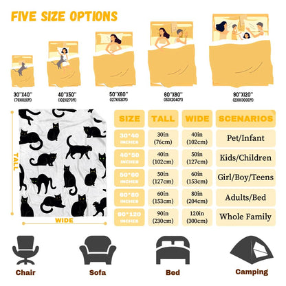 Black Cats Blanket Throw Super Soft and Cozy Blankets for Home Decoration, Couch, Bed, Sofa 50"x40" Small for Kids for All Seasons