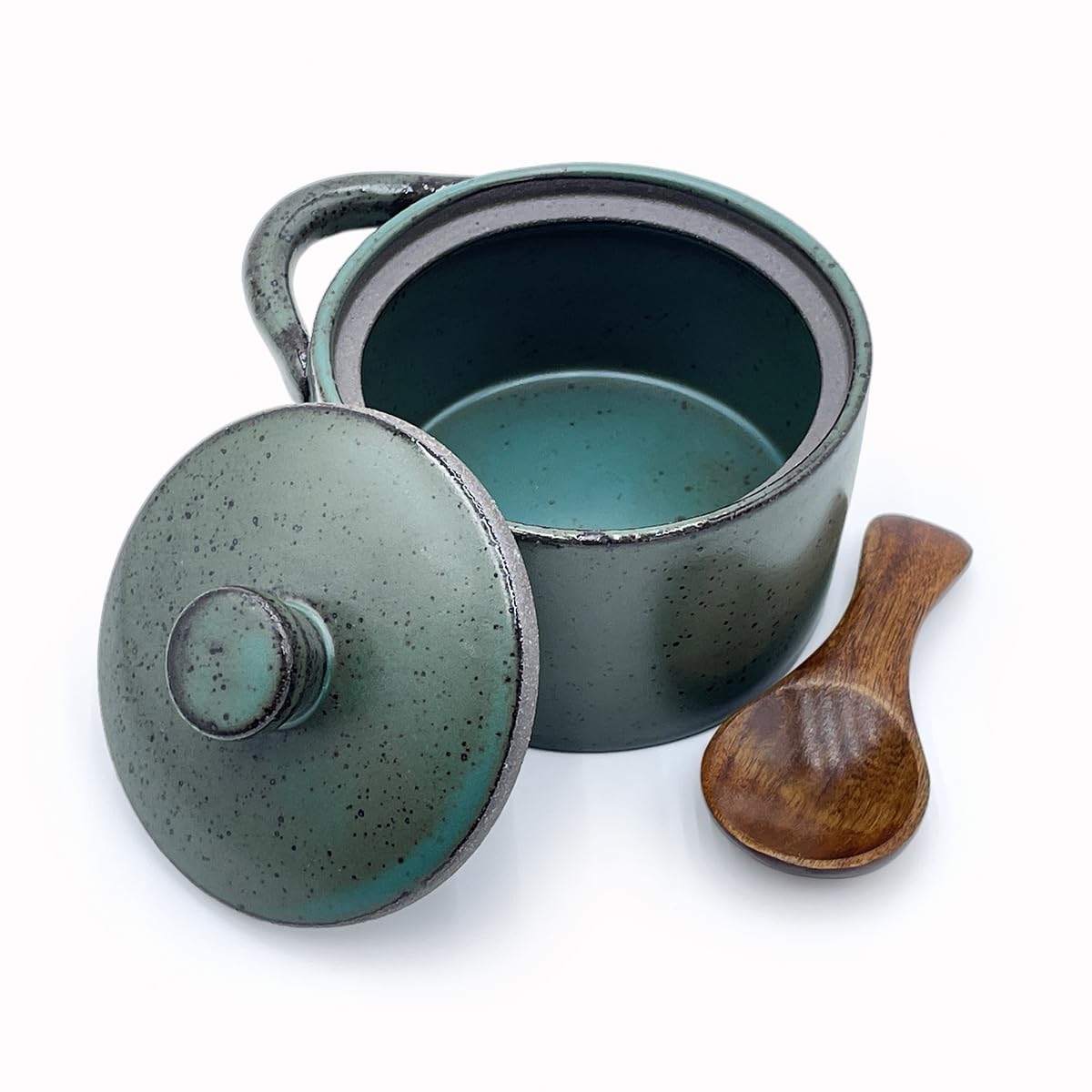 YILUSHENGHUA 8 oz Ceramic Salt Cellar with Lid & Wooden Spoon,Countertop Salt Container,Sugar Bowl,Spices Jar| Artisan Kitchen Decor(Deep Blue)