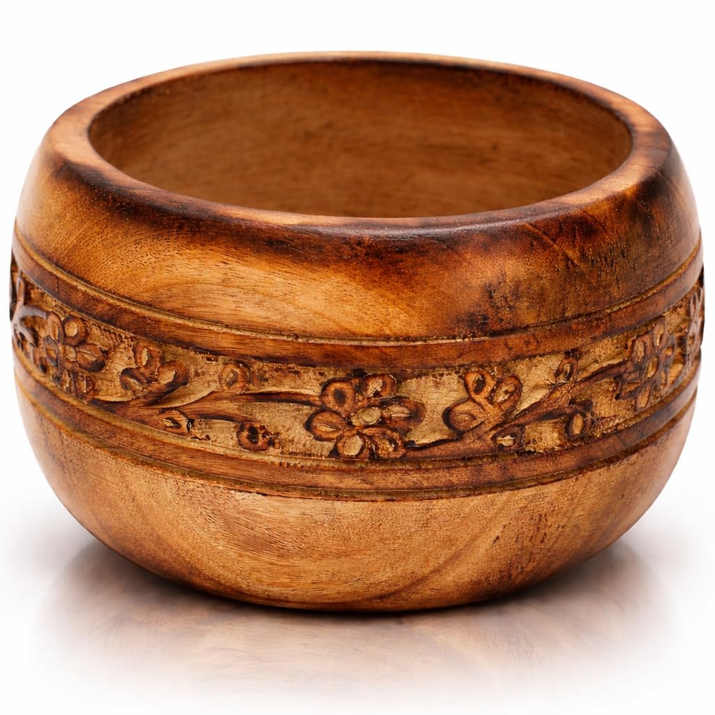 Beautiful Handmade 5 x 3" Decorative Mango Wood Snack Serving Bowl For Dry Fruits Chips Coffee Table Countertop Display Key Bowl Tableware Kitchen Living Room Home Decor Accents Dinnerware (Antique)