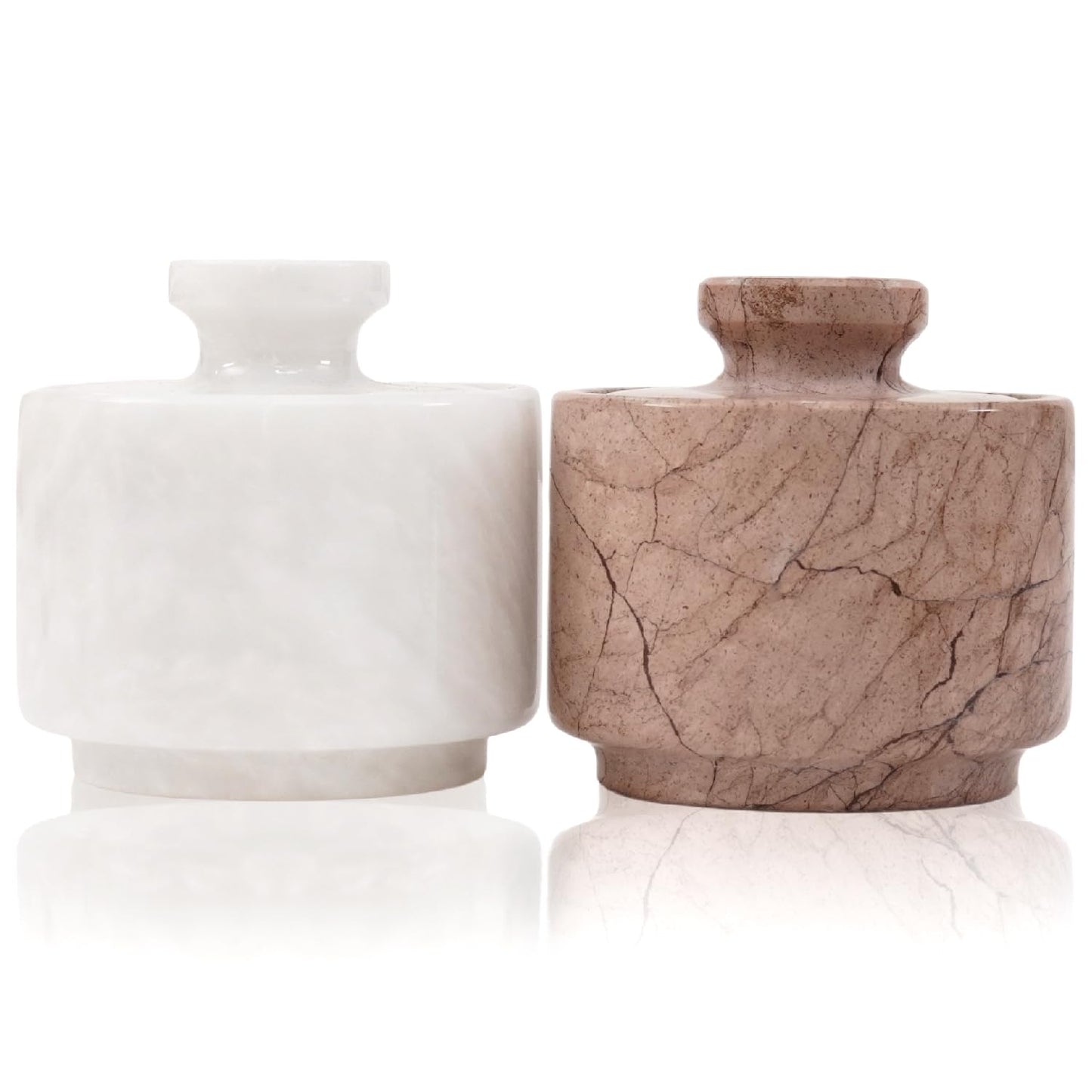MARBLOUS KRAFTS Marble Salt Cellar with Lid 3" White and Marinara Salt, Pepper Bowls, Seasoning Containers Kitchen Storage, Perfect for Spice Jars