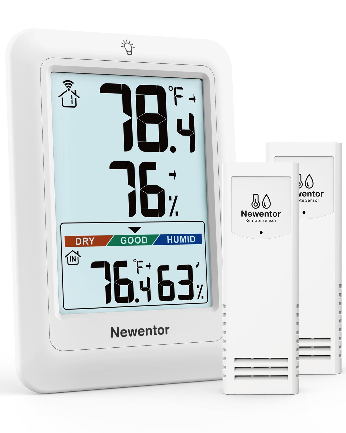 Newentor Indoor Outdoor Thermometer Wireless, Weather Stations Wireless Indoor Outdoor, Outdoor Thermometers for Patio House, Black with 1 Sensor