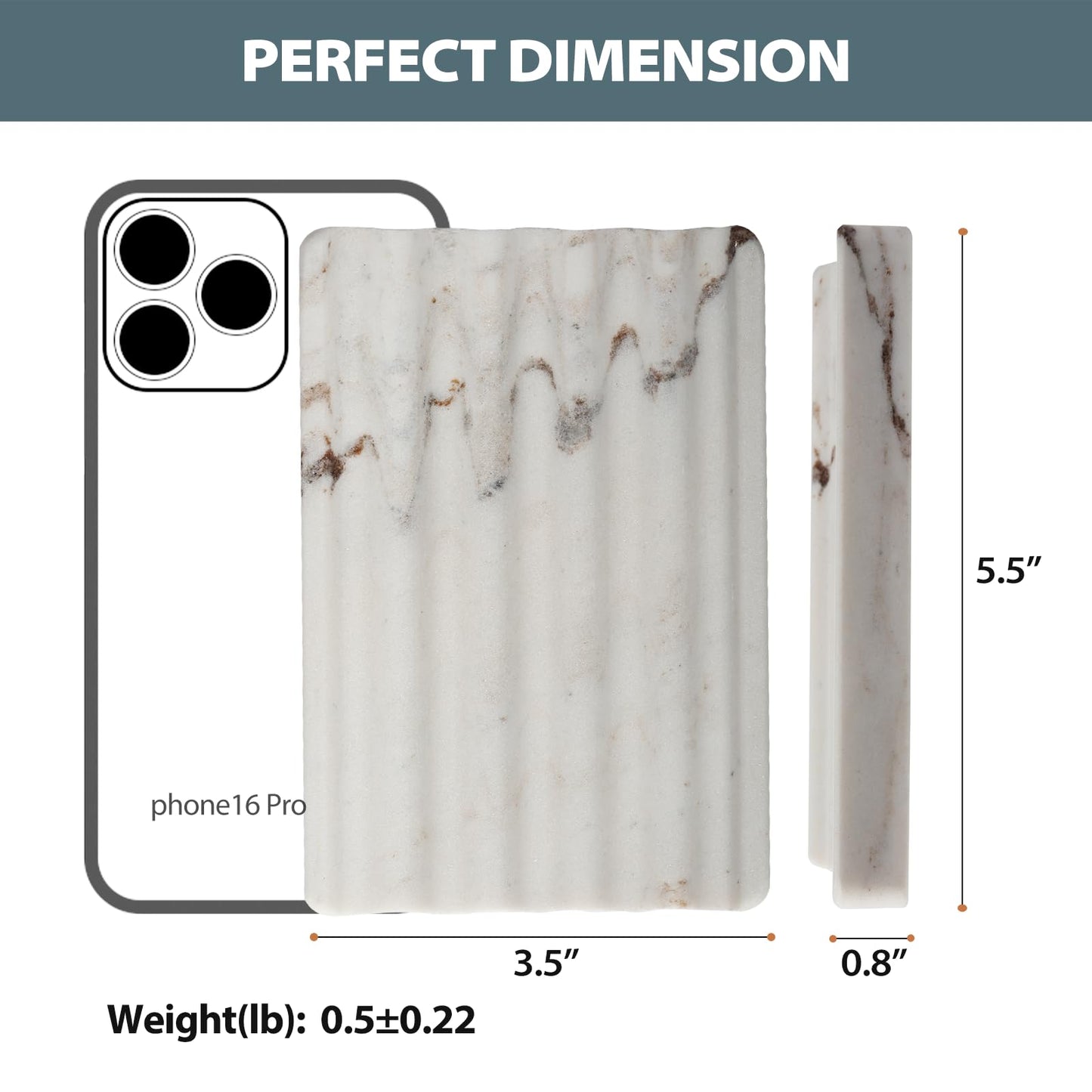2PCS Koville Italian Natural Marble Soap Dish for Shower, Multi-Color Stone Soap Tray for Bathroom, Bar Soap Holder for Sink, Stripe Grooves Soap Saver Sponge Holder (White/Brown Random)