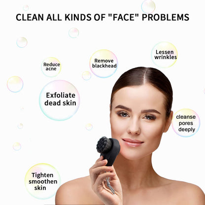 2 Pack Facial Cleansing Brush 2 in 1 for Face Exfoliation, Soft Bamboo Charcoal Microfiber Bristle Dual Face Silicone Scrubber Brush for Pore Deep Cleansing Skincare with Lid, Black+Gradient