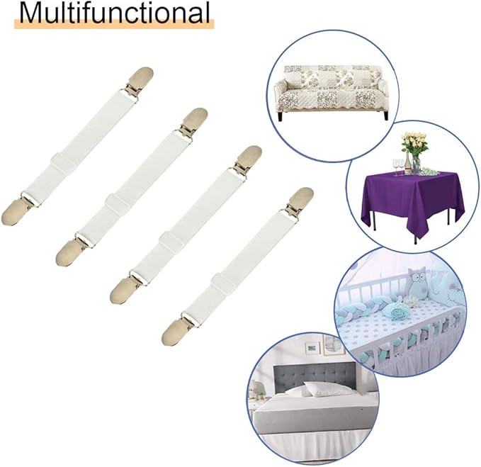 4Pcs Adjustable Bed Sheet Straps Clips, Elastic Mattress Sheet Fasteners Holder