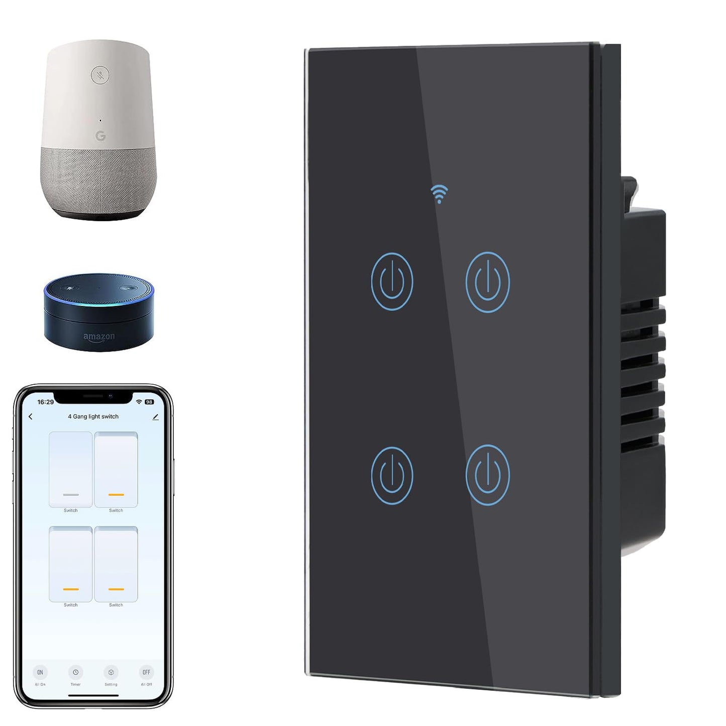 BSEED Smart Light Switch,1 Gang WiFi Touch Switch with Smart Life APP Control and Timing Function,Black Single Pole Switches Work with Amazon Alexa,Google Assistant -(3 Way) Multi-Control Association