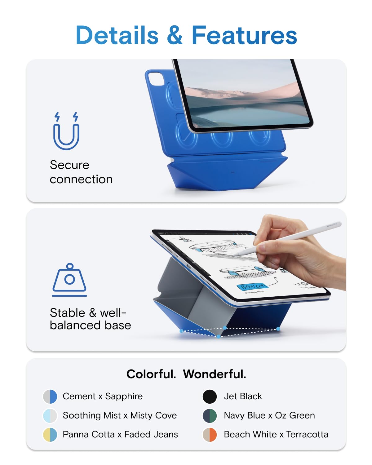 MOFT Dynamic Folio Tablet Stand for Desk Compatible with iPad Air 13-inch (M4 2026 /M3 2025 / M2 2024), Slim Magnetic Tablet Holder Case with 20+ Viewing Angles, Cement x Sapphire