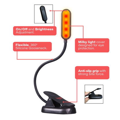 hooga Amber Book Light – Blue Light Blocking Reading Light for Bed, Stepless Dimming, Rechargeable Clip-On Night Light, 1600K Amber & 625nm Red LED for Night Reading