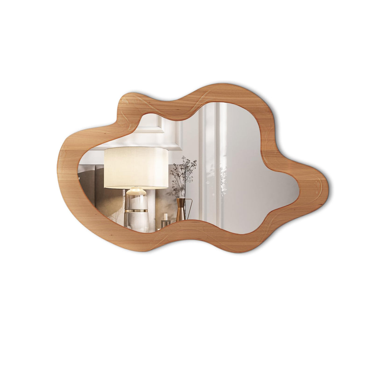 osemy 36" x 24" Irregular Wall Mirror, Wooden Framed Asymmetrical Wavy Wall Mirror for Living Room Bedroom Entryway Bathroom Modern Decorative, Hanging Hooks