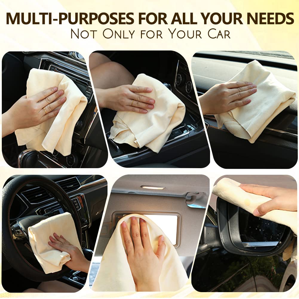 Airlab Large Genuine Chamois Leather XXL/90x60 cm, Shammy Leather Cloth, Car Washing Drying Towel, Natural Real Leather Cleaning Wipes for Mirrors, Glasses, Window, Display, Bathroom & Kitchen