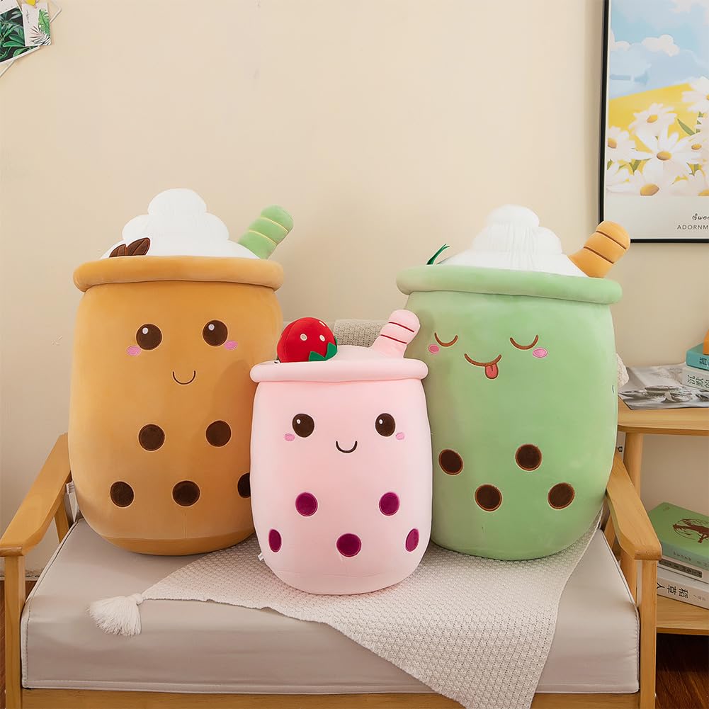 AMOZO Bubble Tea Plush Pillows, Cute Boba Plushies Soft Toys Giant Stuffed Animal Pillow for Lovers (Pink, 24cm)