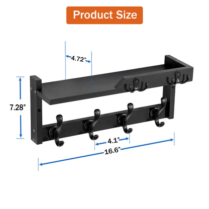 dreampossible Coat Rack Wall Mount with Shelf, Coat Hanger Wall Mount with Key Hooks and Mail Holder, Wood Entryway Floating Shelf with Hooks and Storage, Hat Rack for Wall Key Holder Mail Organizer
