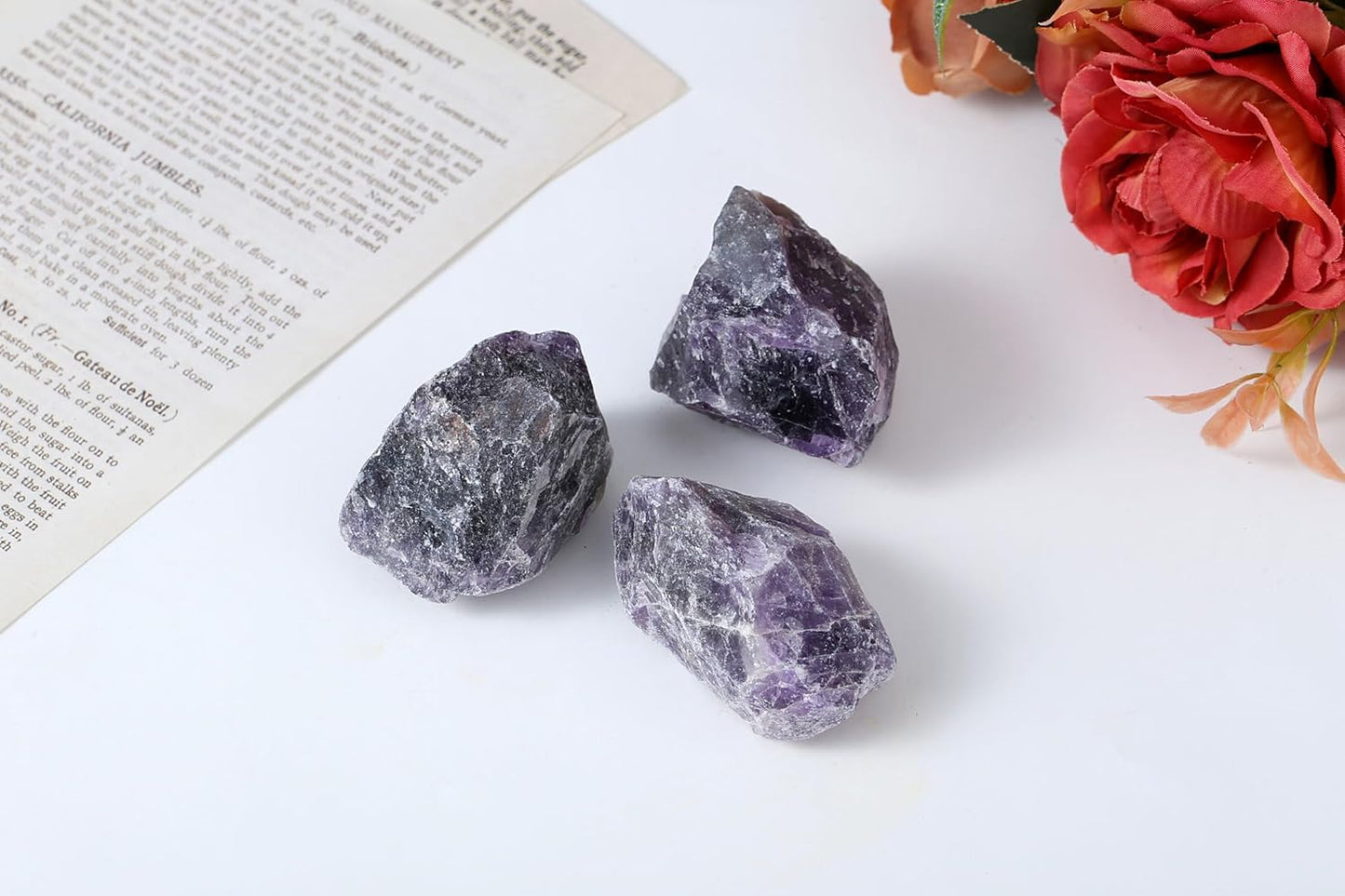 Natural Raw Crystal Incense Holder Set - 3 Unpolished Amethyst/White Quartz/Pink Stone (3-5cm), Aromatherapy Gift for Meditation, Yoga & Home Decor, Healing Energy Stone