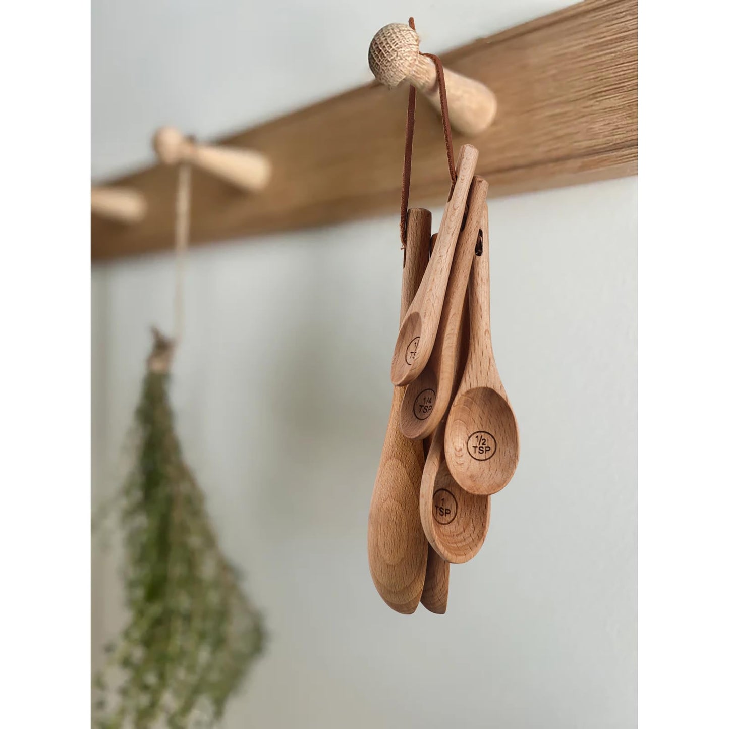 6pcs Measuring Spoons, Natural Beechwood Measuring Spoons Set Includes 1 tbsp, 1/2 tbsp, 1 tsp, 1/2 tsp, 1/4 tsp & 1/8 tsp for Cooking Baking, Rustic Teaspoon Tablespoon for Dry Ingredients