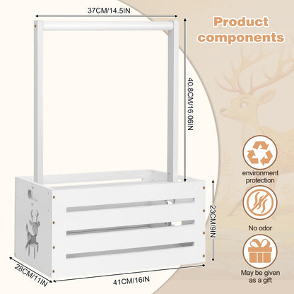 Wooden Baby Shower Crate Closet, Large Baby Toy Storage Basket with Handle, 30"x16"x11" for Newborn Boys Girls Pregnancy New Parents Gifts - White Color
