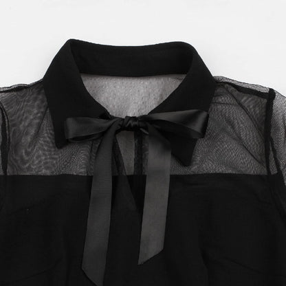 Women Peter Pan Collar Bell Sleeve Vintage 1950s Cocktail Swing Dress Keyhole Mesh Sheer Gothic Mini Dress Panel Vintage Flared A-line Prom Dress Wedding Evening Party Goth Dress Black-Bell Sleeve L