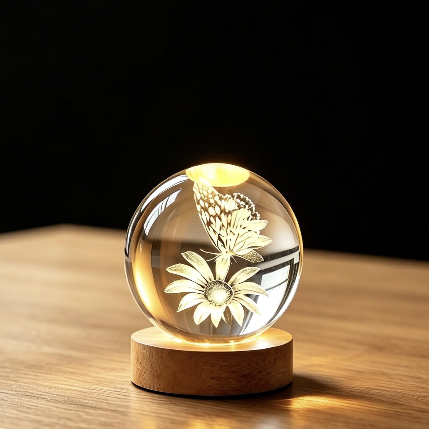 3D Butterfly Flowers Crystal Ball, 2.4inch Gifts Decorative Balls Glass, Laser Engraved Model Indoor Decoration Ball, Paperweight Display Sculpture Home Decor Crafts for Mom, Girls, Friends