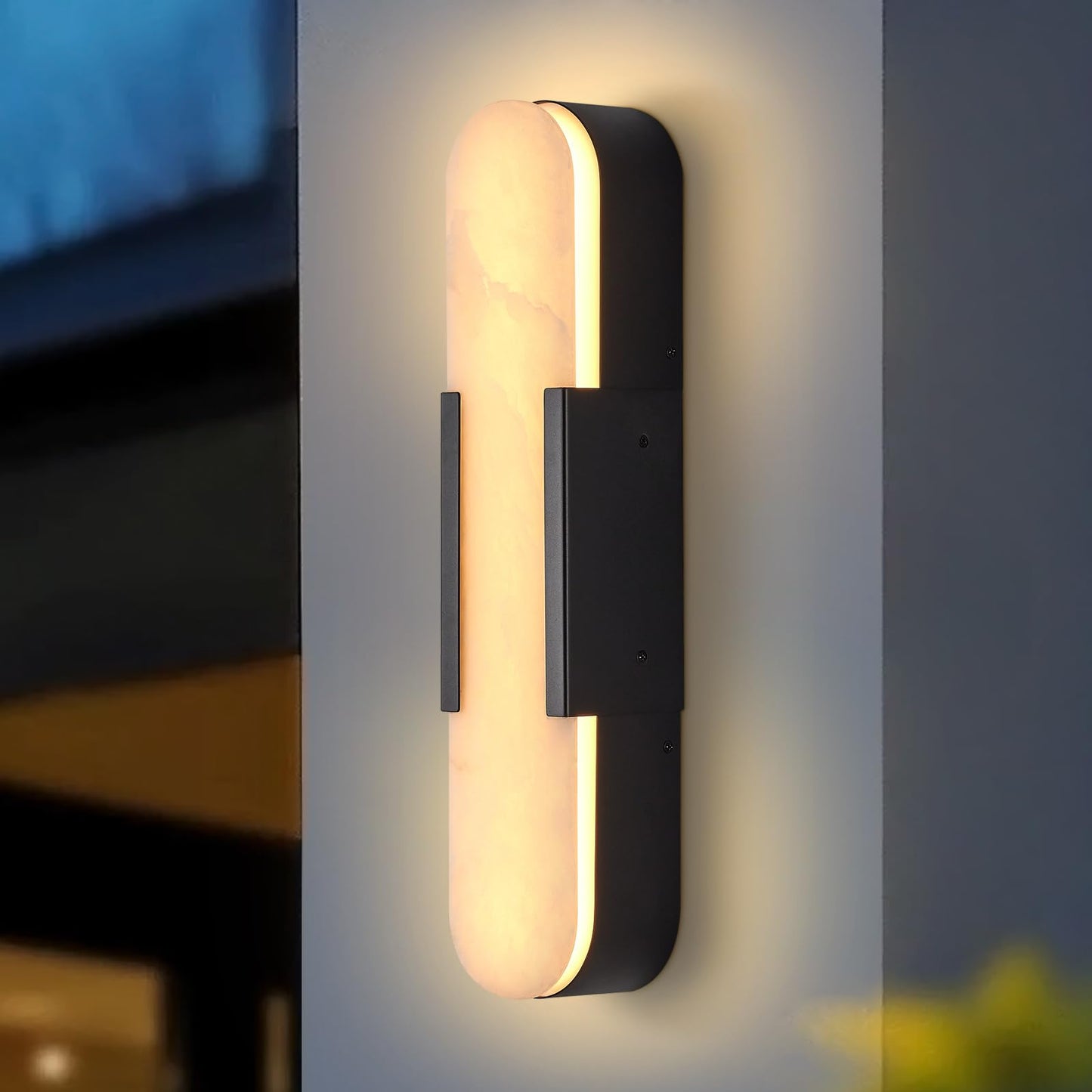 SUCICNISD Alabaster Wall Sconce, 19.7in Natural Marble Black Wall Sconce 3000K IP65 Waterproof Outdoor Modern Bathroom Alabaster Lamp for Living Room, Bedroom, Porch, Dining Room, Stairway