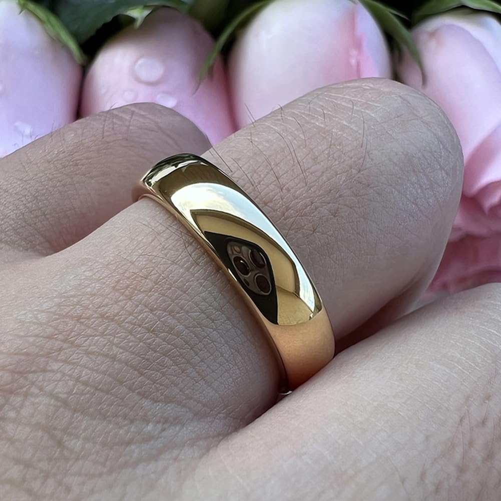 TUTISS 6mm Gold Tungsten Rings for Men Women Engagement Wedding Bands Domed Polished Comfort Fit Size 9
