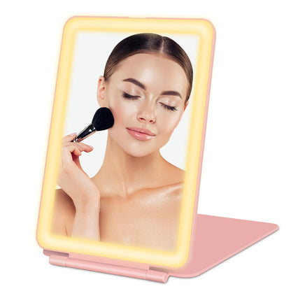 Travel Mirror with Lights Makeup Mirror Touch Screen 3 Colors Light 72 LEDs Rechargeable, 1000mHA 7.9x5.3-Inch Desk Compact Mirror White