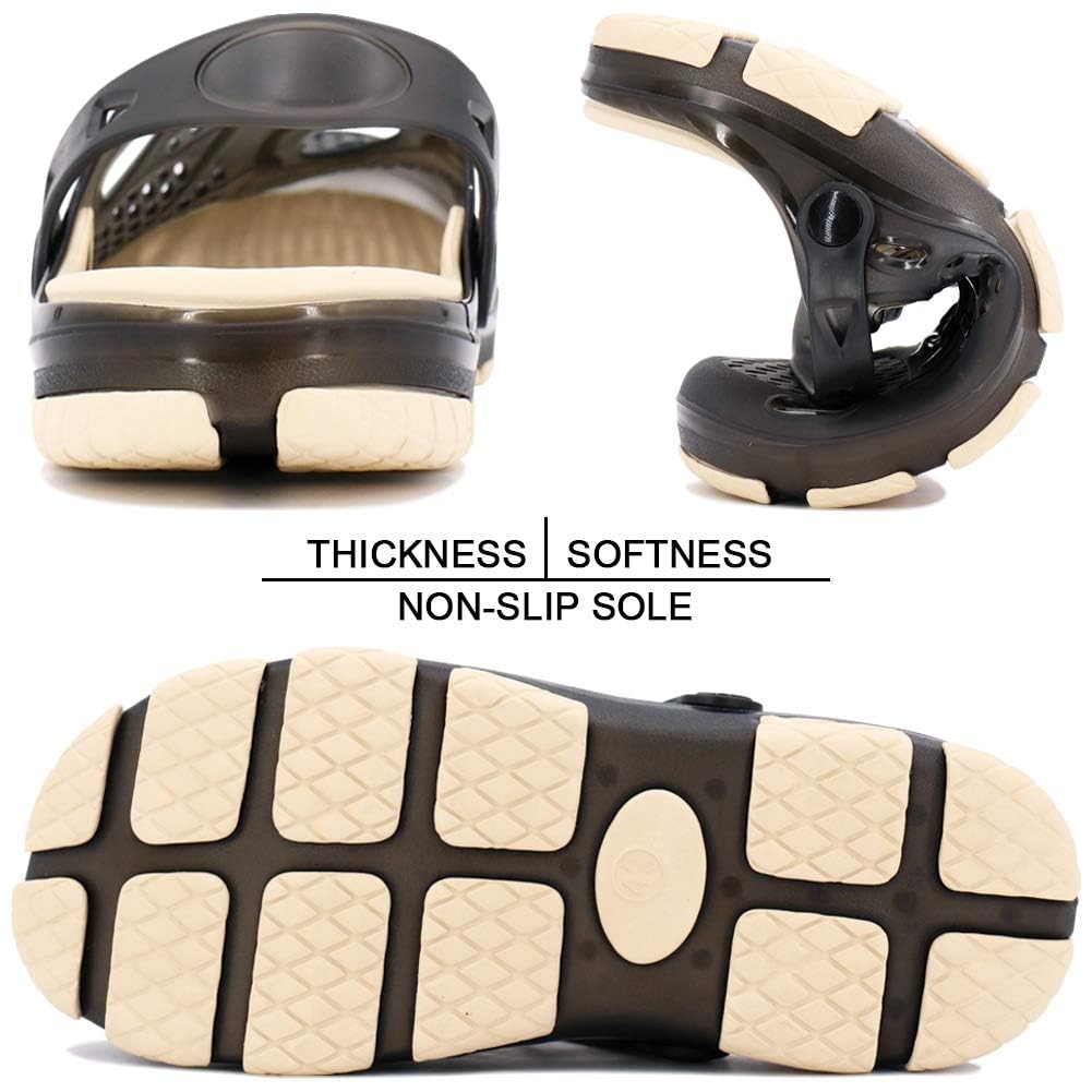 beister Mens Clogs Non Slip Water Shoes with Adjustable Strap, Lightweight Slip on Mules Garden Kitchen Outdoor Beach Yard Pool Shower Summer Sandals Slippers Black Beige