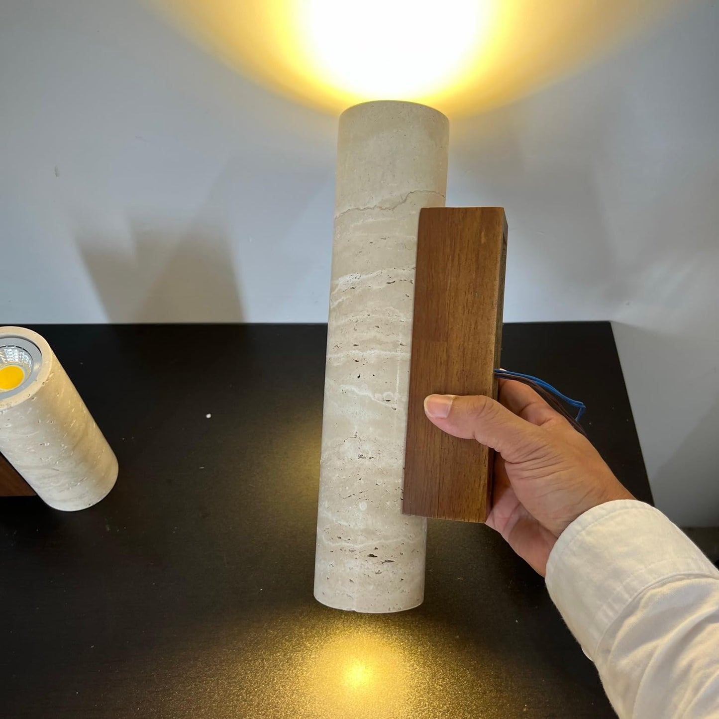 JIANKEXING Travertine Wall Sconce Light Hardwired Natural Stone Wall Lamp with Up Down Lighting for Bedroom Living Room Hallway
