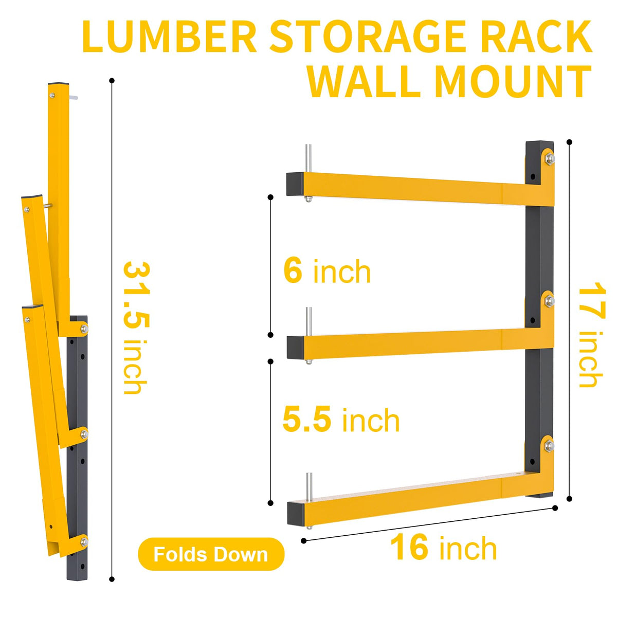 4 PACK Lumber Storage Rack Wall Mount Wood Organizer Storage Racks Heavy Duty Shelf Brackets with 6-Level System 720 LB Sturdy Folding Garage Wall Shelving, Snowboard Rack for Indoor and Outdoor