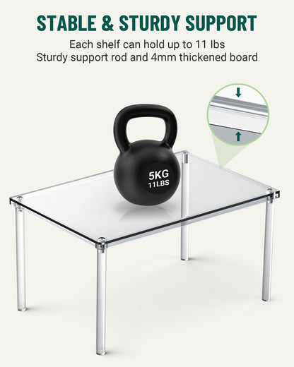 Bobomoment Acrylic Cabinet Organizer, Set of 2 Shelf Organizer, Spice Rack Organizer for Cabinet, Desk Countertop Organizer, Stackable Shelves for Pantry Kitchen Storage and Organization
