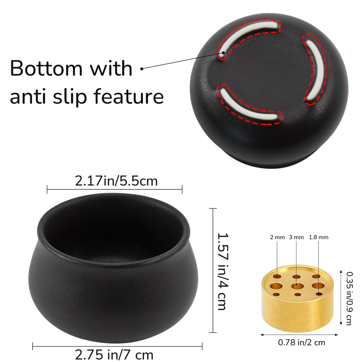 MrMrKura Ceramic Incense Holder for Sticks, Incense Burner Holder Ash Catcher with Non-Slip Pads, Incense Stick Holder for Unique Home Decor/Meditation/Yoga/Gift (Black)