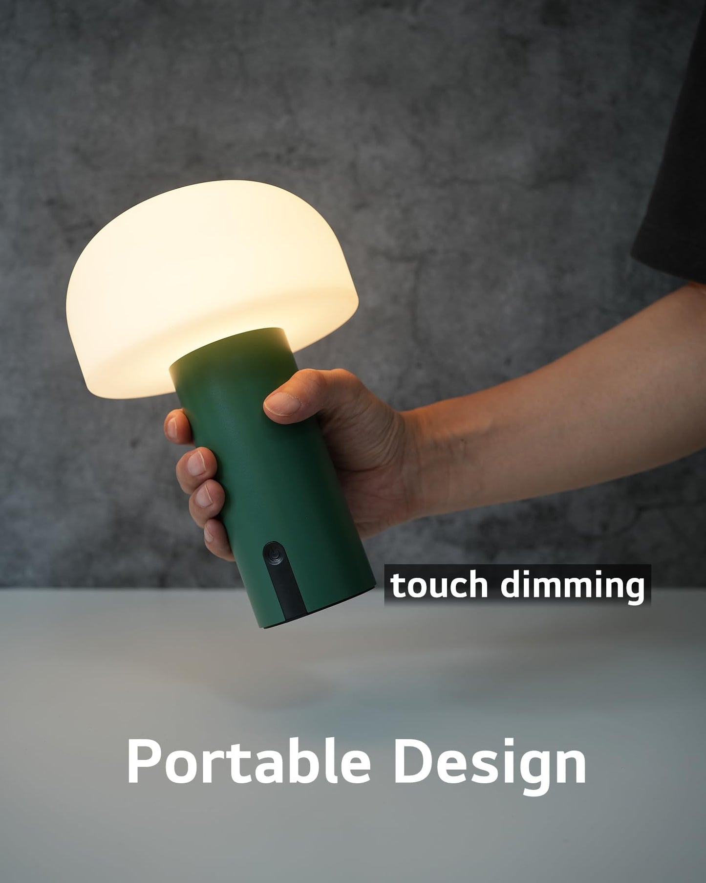 WEILAILUX Cordless Mushroom Table Lamp, Waterproof Shower Lamp, Battery Operated Table Lamp Rechargeable, Touch Dimmable Night Light for Bedroom/Patio/Camping/Dinning/Outdoor (Green)