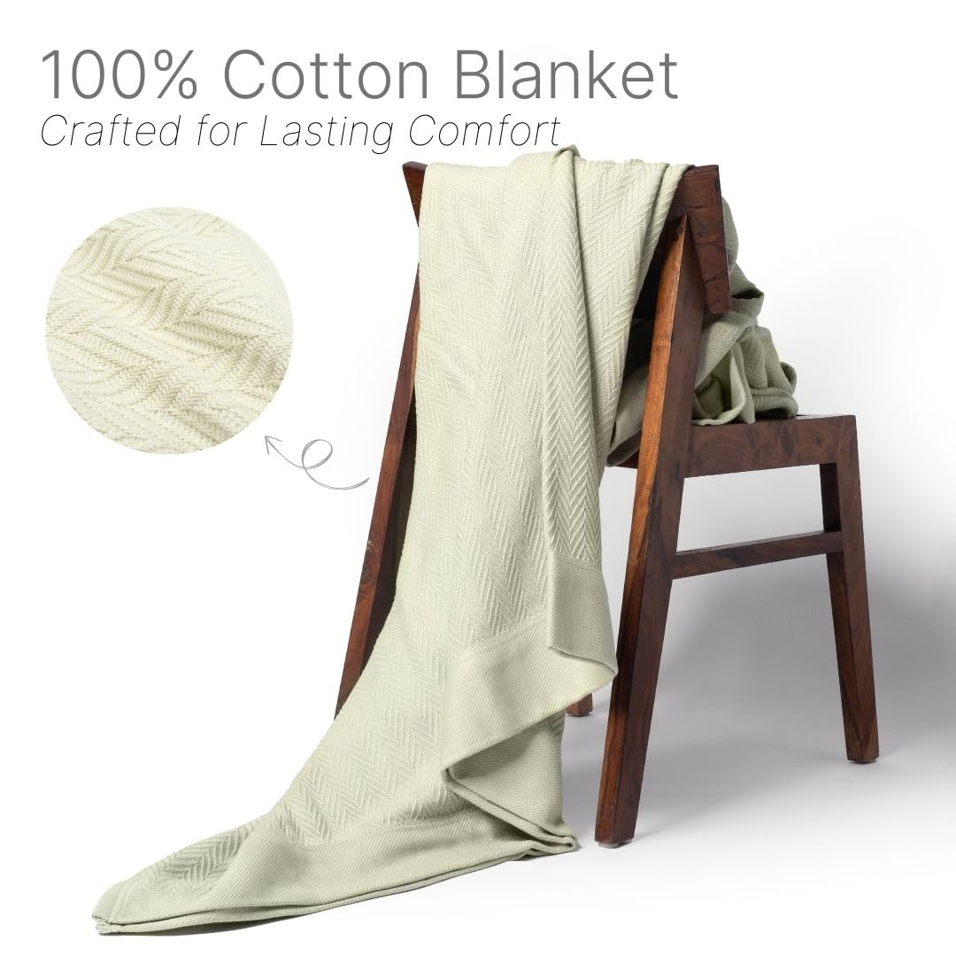 9Threads 100% Cotton Herringbone Weave Blankets, 66" X 90" Twin, Throw Blanket for Bed, All Season Cotton Blanket, Cozy Blanket,Throws & Bed Blanket, Throw Blanket for Couch, Modern Home Decor -Sage