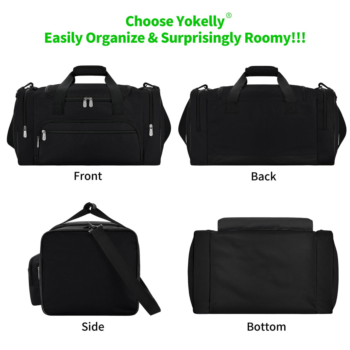 YoKelly Sports Duffel Bag 20 inch for Travel Gym - Black