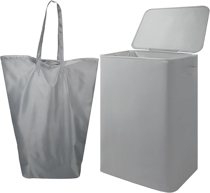 Foldable Laundry Hamper with Lid & Laundry Bag with Drawstring, Portable