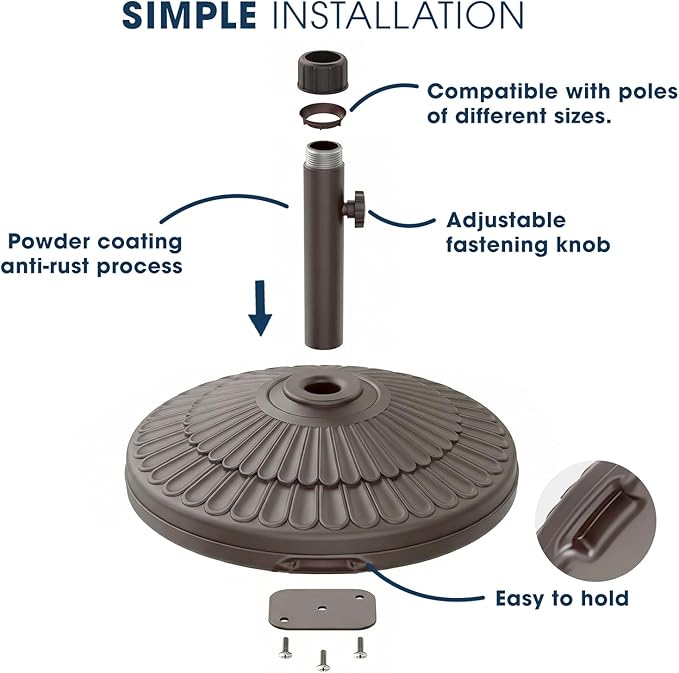 wikiwiki 80 Lbs HDPE Round Patio Umbrella Base, Weighted Umbrella Stands Fits 1.5-1.9in Poles for Garden, Lawn, Deck, Backyard & Pool, Brown