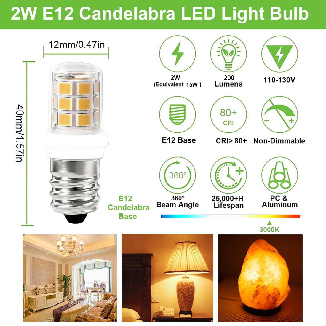 VYAOMLI E12 C7 Salt Lamp Bulbs, C7 LED Night Light Bulb, 2W Equivalent 15W 20W E12 Base Replacement for Himalayan Salt Lamps Light Bulbs Chandeliers Bulbs (Warm White, Pack of 5)