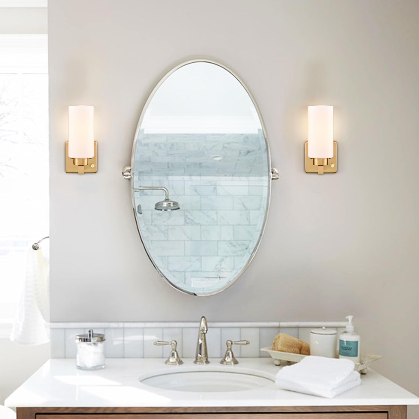 DEYNITE Modern Plug in & Hardwired Wall Sconce Brass Bathroom Vanity Light