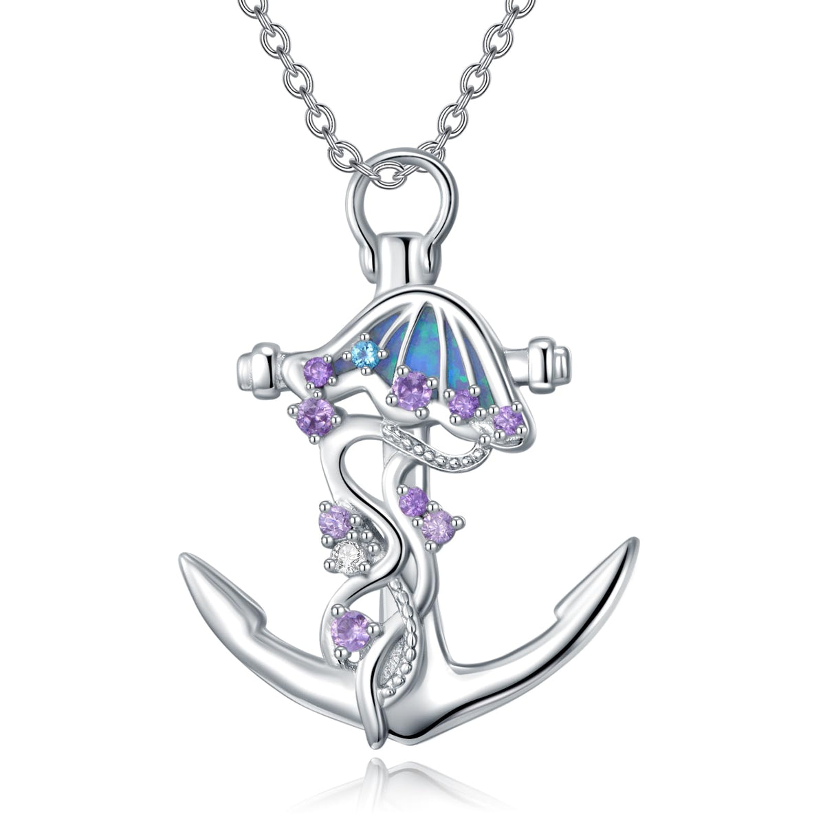 KoyeKei Jellyfish Necklace for Women 925 Sterling Silver Anchor Necklaces Jellyfish Nautical Pendant with Blue Opal Jewelry Christmas Graduation Gifts for Lover Her Mom Girlfriend